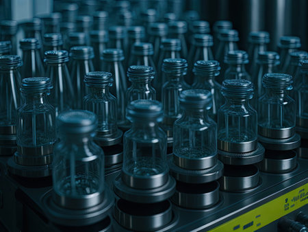 Medical vial on production line at pharmacy. ai generative.の素材