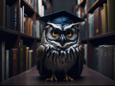 Wise owl wearing graduation cap and glasses. ai generative.の素材