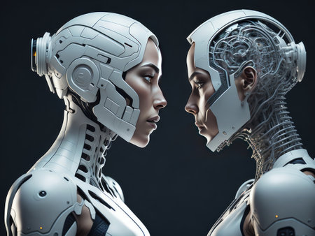 white AI robot two women face each other. ai generative.の素材