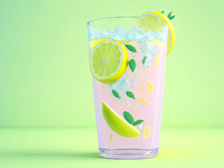 glass of lemonade on a pastel background. ai generative.の素材
