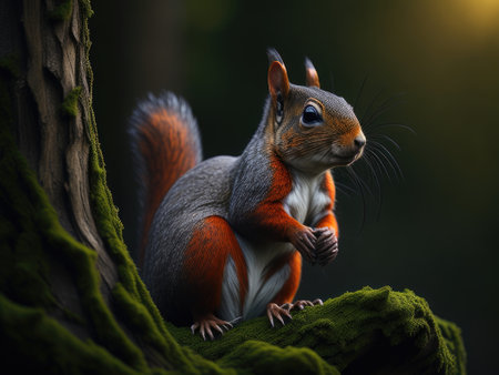 Squirrel Sciurus vulgaris looking around. ai generative.の素材