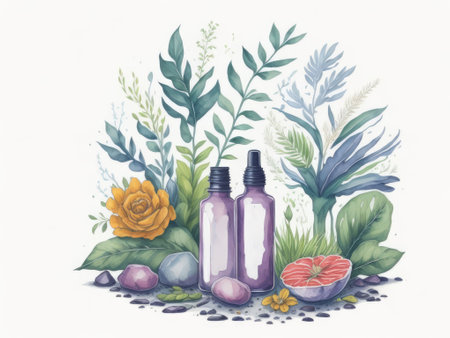 Wellness spa natural cosmetics watercolor. ai generative.の素材