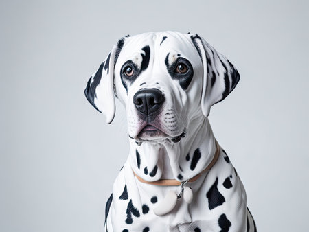 Funny cute dalmatian dog on soft white background. ai generative.の素材