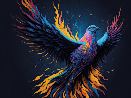 Abstract art Colorful painting art of a dove of peace on black background. ai generative.の素材