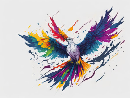 Abstract art Colorful painting art of a dove of peace on white background. ai generative.の素材
