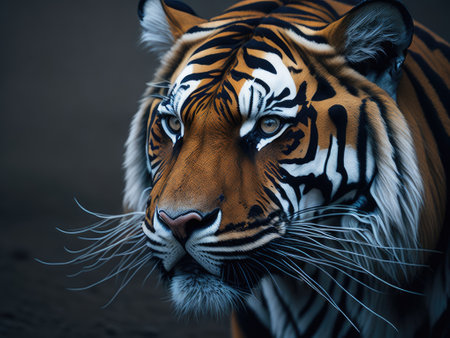 tiger portrait on black background. ai generative.の素材