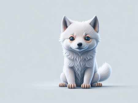 Cute baby wolf illustration, 3d style on white background. ai generative.の素材