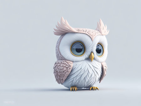 Cute baby owl illustration 3d style on white background. ai generative.の素材
