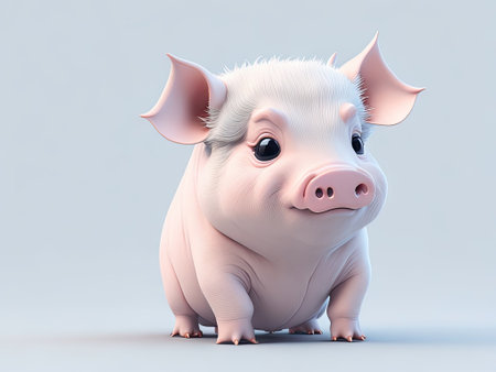 Cute baby pig illustration 3d style on white background. ai generative.の素材
