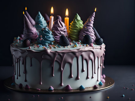 Delicious birthday cake in beautiful colors. ai generative.の素材