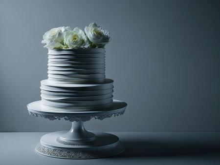 wedding cake product on black background. copy paste, copy space. ai generative.の素材