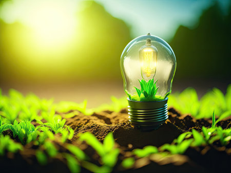 Green Energy and a Bright Future A Light Bulb. ai generative.の素材