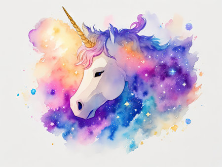 detailed illustration face unicorn on a white background. ai generative.の素材