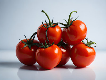 Closeup of tomatoes on white studio background. ai generative.の素材