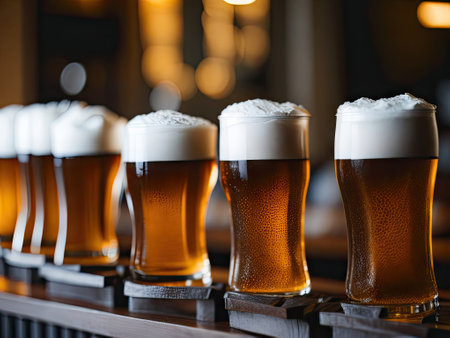 Draft beer in glasses on the bar. ai generative.の素材