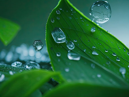 Large beautiful drops of transparent rain. ai generative.の素材