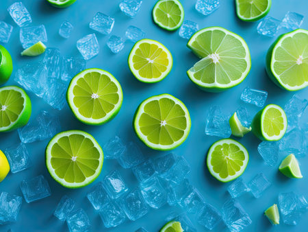 Overhead photo of pile of limes lemon cubes. ai generative.の素材