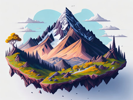 Detailed illustration of a majestic mountains on white background. ai generative.の素材