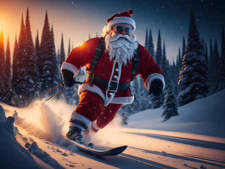 Santa Claus skiing winter fun christmas. ai generative.の素材