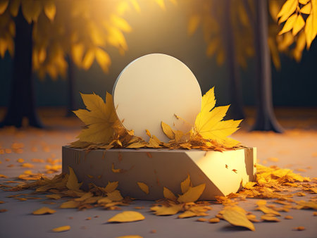 podium for product with autumn leaves. ai generative.の素材