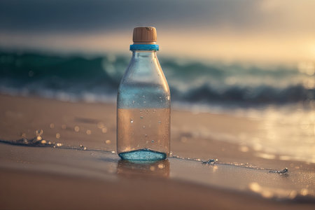 Garbage on the beach such as plastic bottles. background texture.の素材