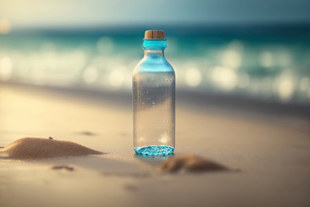 Garbage on the beach such as plastic bottles. background textureの素材