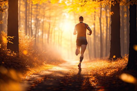 runner goes in for sports in autumn, illustration, running life style concept ai generative.の素材