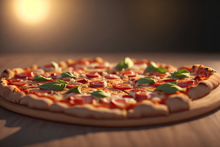pizza close-up on black background ai generative.の素材