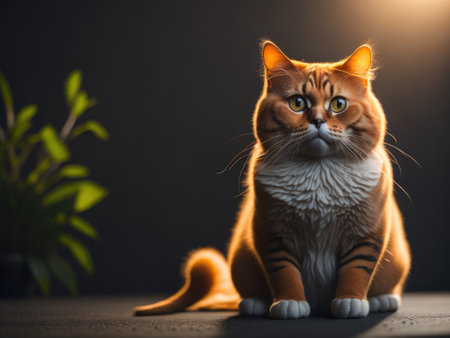 chonky fat ginger cat sitting. ai generative.の素材