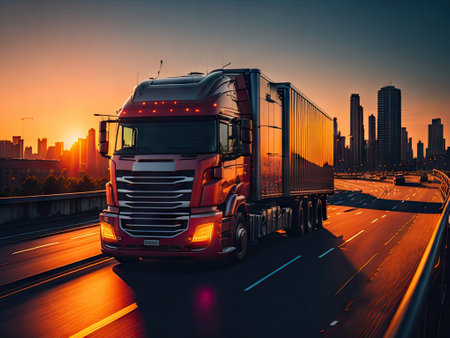 Colorful illustration of a delivery truck. ai generative.の素材