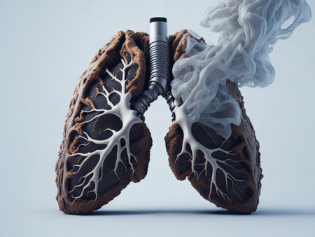 Damaged lungs of a smoker smoke on white background. ai generative.の素材
