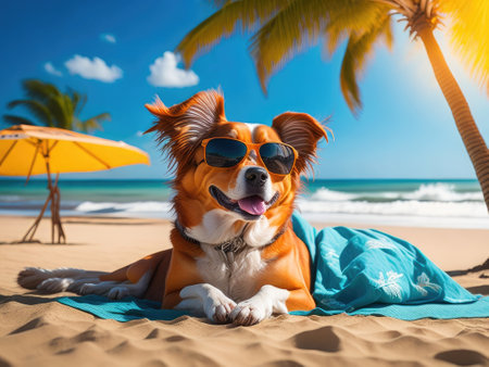 portrait cute dog is on summer vacation. ai generative.の素材