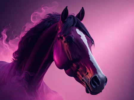 Stylized horse in the smoke top pink light. ai generative.の素材