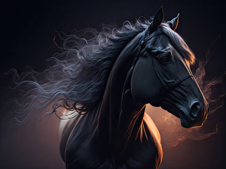 Stylized portrait of a horse in the smoke. ai generative.の素材