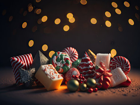 assorted christmas candy banner. ai generative.の素材