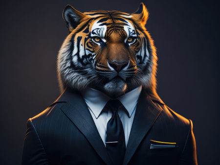 Portrait of a Tiger dressed in an elegant business suit. ai generative.の素材