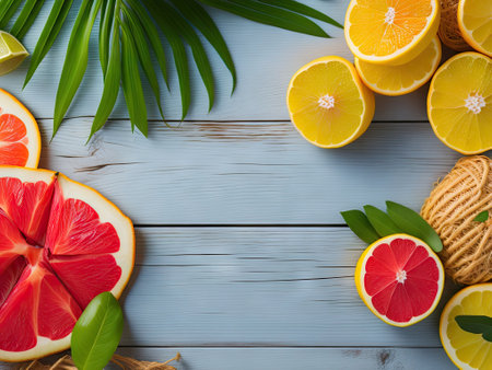 summer tropical background with fruit leaves. ai generative.の素材