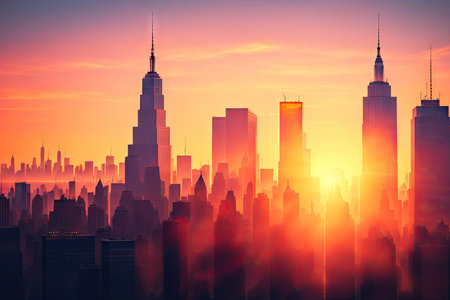colorfull abstract City sunset, minimalistic style ai generative.の素材