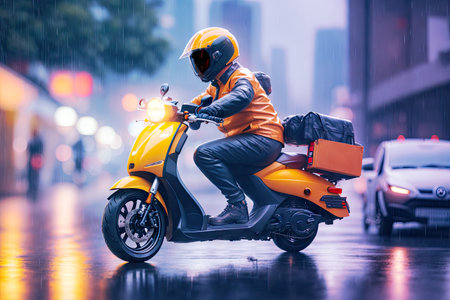 Couriers carry out orders for the delivery of goods ai generative.の素材