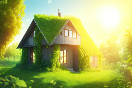 Eco Friendly House Moss In Garden ai generative.の素材