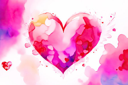 Watercolor heart shape in red on white paper background. ai generative.の素材