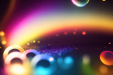 abstract glowing circles rainbow background ai generative.の素材