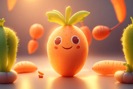 3d cute character Carrot smile on background, ai generative.の素材