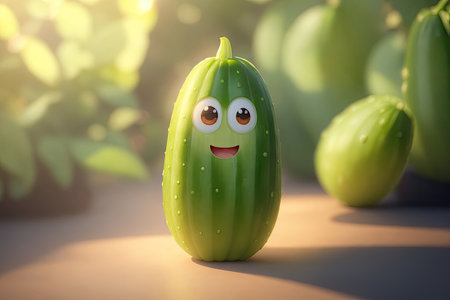 Cute 3d character Organic cucumber cultivation, ai generative.の素材