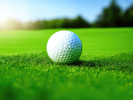 golf club and golf ball on green lush grass. ai generative.の素材