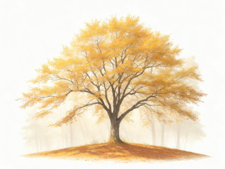 Tree Autumn Watercolor on white background. ai generative.の素材