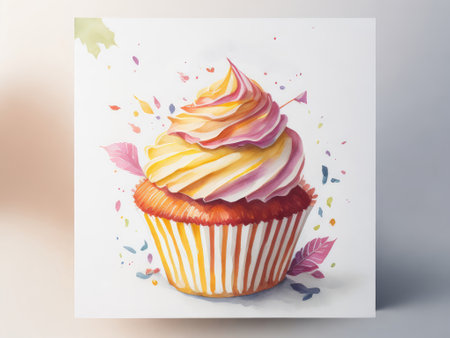 Party Invitation Cupcake Watercolor. ai generative.の素材