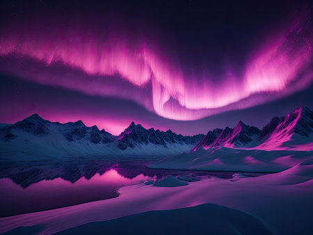 pink aurora borealis morthern lights over. ai generative.の素材