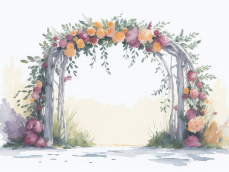 wedding arch for outdoor ceremony watercolor. ai generative.の素材