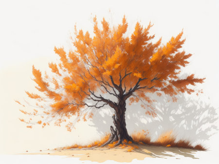 Tree Autumn Watercolor on white background. ai generative.の素材